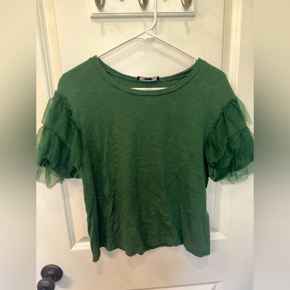 Lea & Viola green tulle ruffle top
